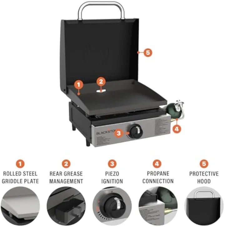 17" Professional Flat Top Grill - 60,000 BTU Commercial-Grade Power • Cast Iron Cooking Surface