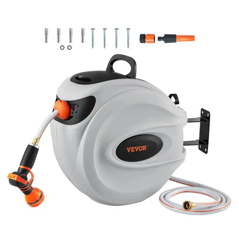 Never Untangle Again! Auto-Rewind Wall-Mounted Hose Reel – Saves Space & Time