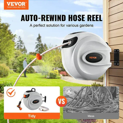 Never Untangle Again! Auto-Rewind Wall-Mounted Hose Reel – Saves Space & Time