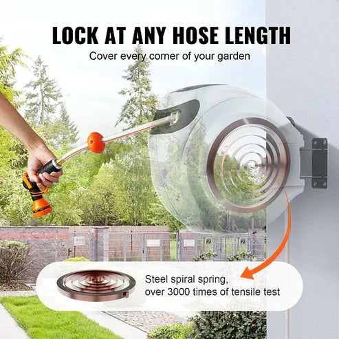 Never Untangle Again! Auto-Rewind Wall-Mounted Hose Reel – Saves Space & Time