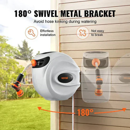 Never Untangle Again! Auto-Rewind Wall-Mounted Hose Reel – Saves Space & Time