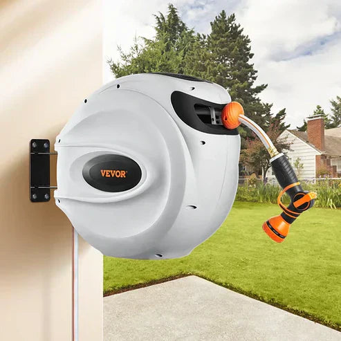 Never Untangle Again! Auto-Rewind Wall-Mounted Hose Reel – Saves Space & Time