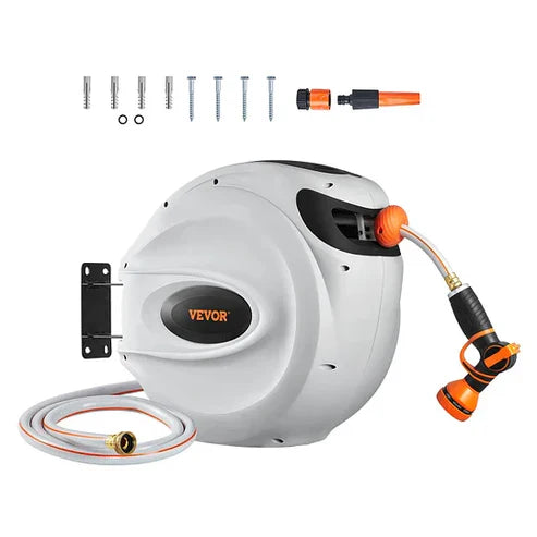 Never Untangle Again! Auto-Rewind Wall-Mounted Hose Reel – Saves Space & Time